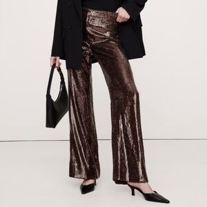 Banana Republic Sequin Wide-Leg Pants in Metallic Brown